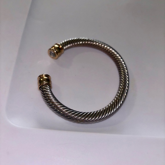 Silver Gold Bracelet Cuff Bangle Open Ended Diamond-Like Stones Formal Jewelry - Picture 2 of 10